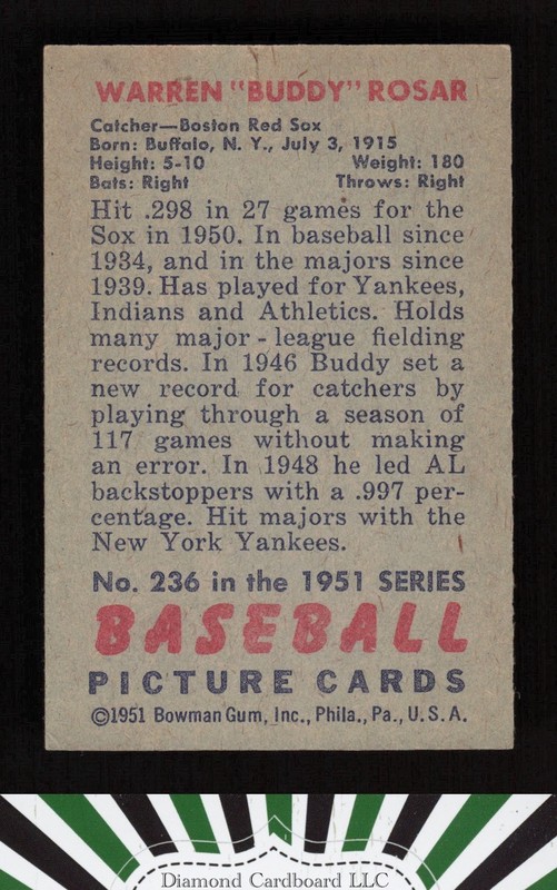 1951 Bowman #236 Buddy Rosar VGEX, back