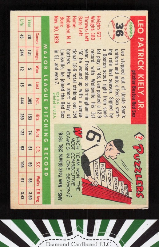 1955 Topps #36 Leo Kiely VGEX k, back