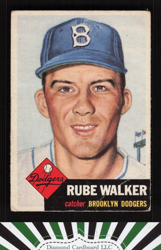 1953 Topps #134 Rube Walker : Bio uses white text FR b, front