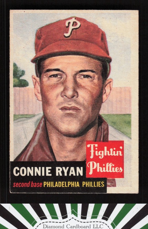 1953 Topps #102 Connie Ryan : Bio uses white text VGEX f, front