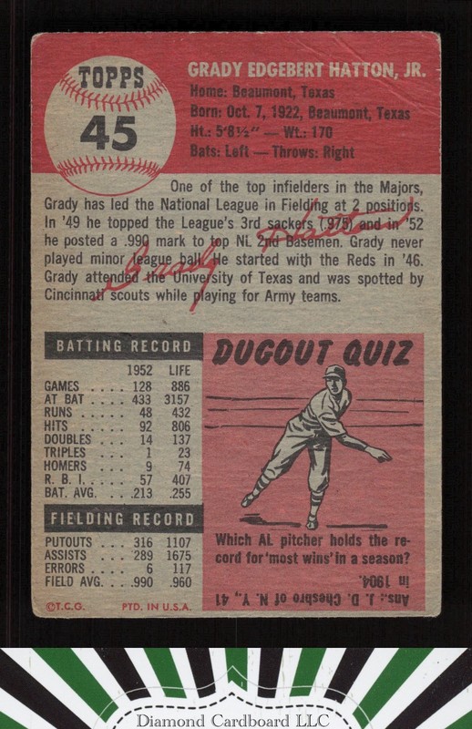 1953 Topps #45 Grady Hatton GD a, back