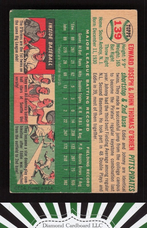 1954 Topps #139 Ed & John O'Brien VG b, back