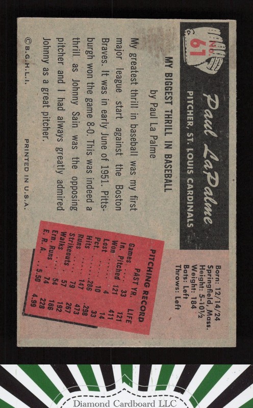 1955 Bowman #61 Paul LaPalme EXMT, back
