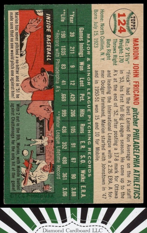 1954 Topps #124 Marion Fricano VGEX f, back