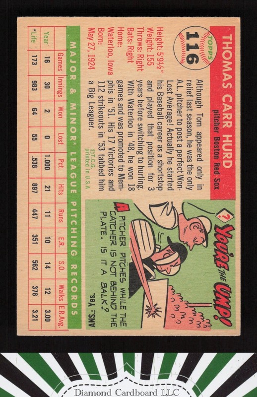 1955 Topps #116 Tom Hurd VG+ b, back