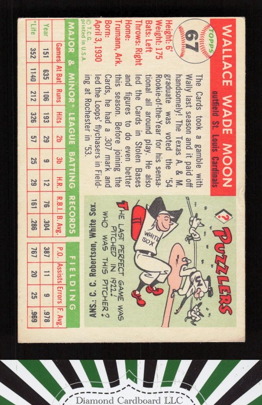 1955 Topps #67b Wally Moon VG (MC) a, back