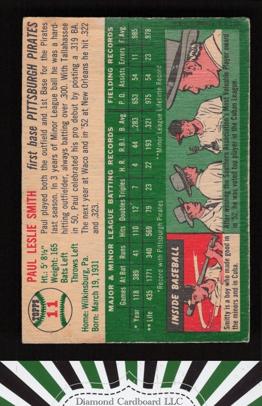 1954 Topps #11 Paul Smith VGEX b, back