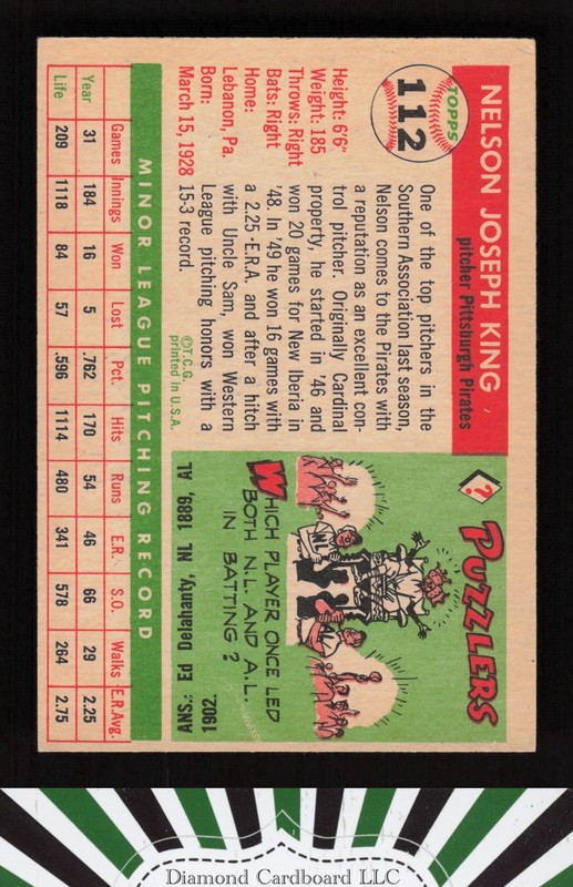 1955 Topps #112 Nelson King VGEX+ j, back