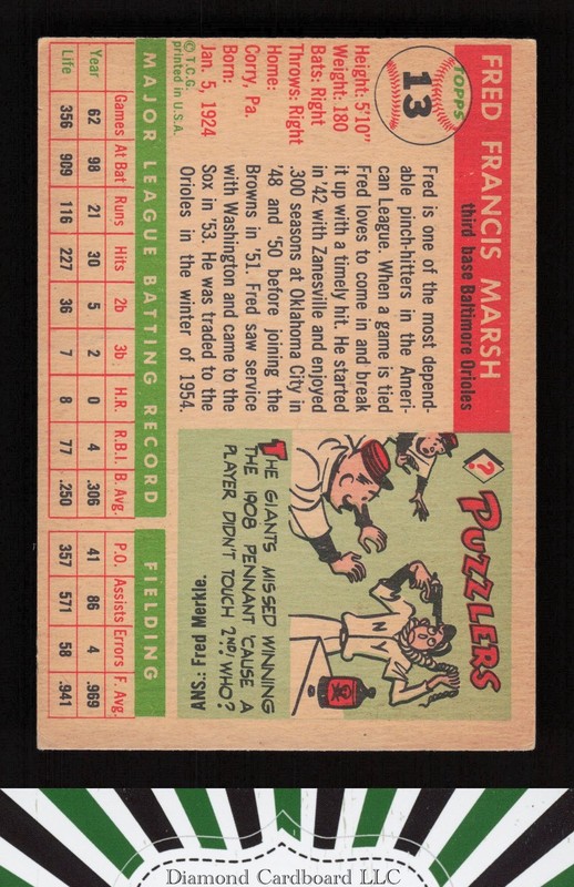 1955 Topps #13 Fred Marsh VG e, back