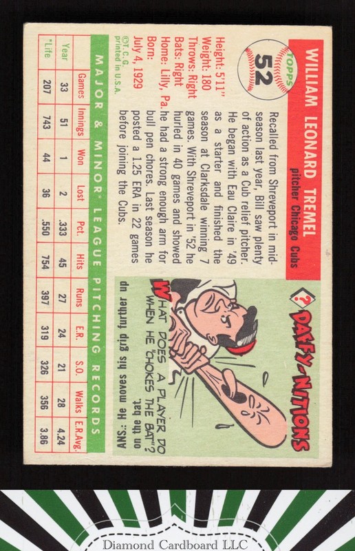 1955 Topps #52 Bill Tremel VGEX+ m, back