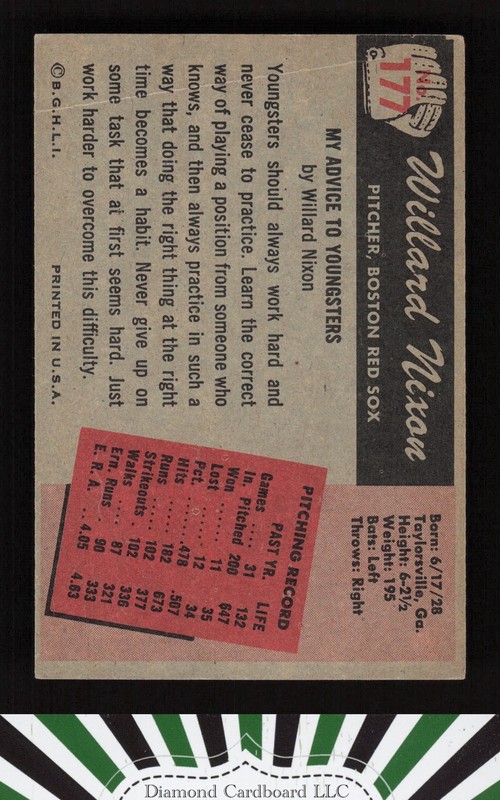 1955 Bowman #177 Willard Nixon VG, back