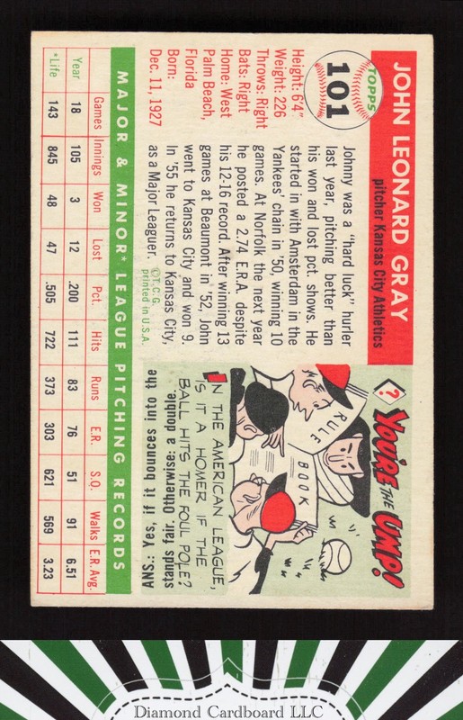1955 Topps #101 Johnny Gray GD o, back