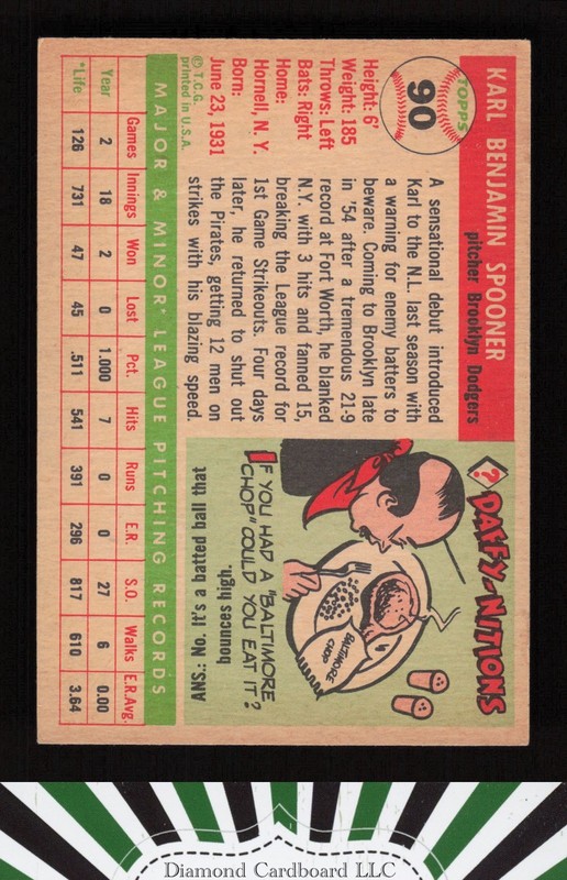1955 Topps #90 Karl Spooner EX [NICELY CENTERD] m, back