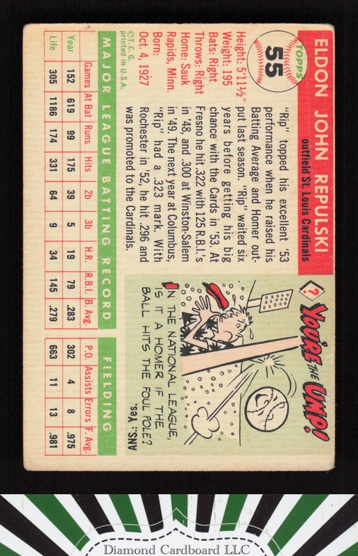 1955 Topps #55 Rip Repulski GD k, back