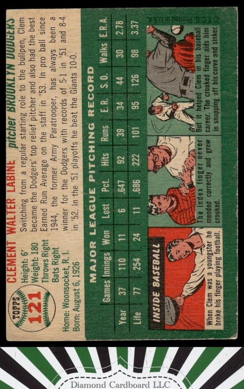 1954 Topps #121 Clem Labine VGEX b, back