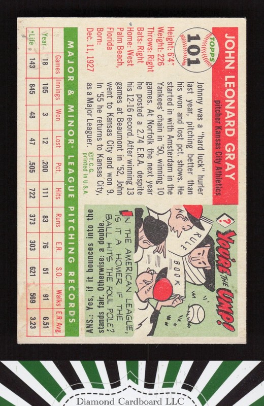 1955 Topps #101 Johnny Gray VGEX [CENTERED] s, back