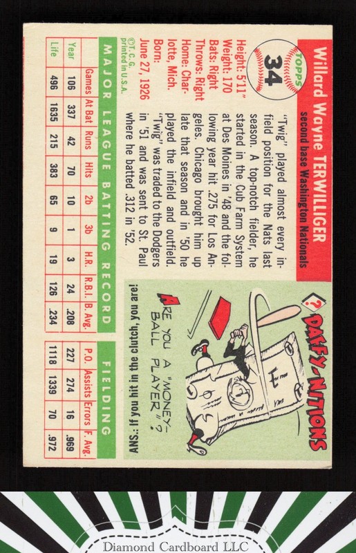 1955 Topps #34 Wayne Terwilliger VGEX a, back