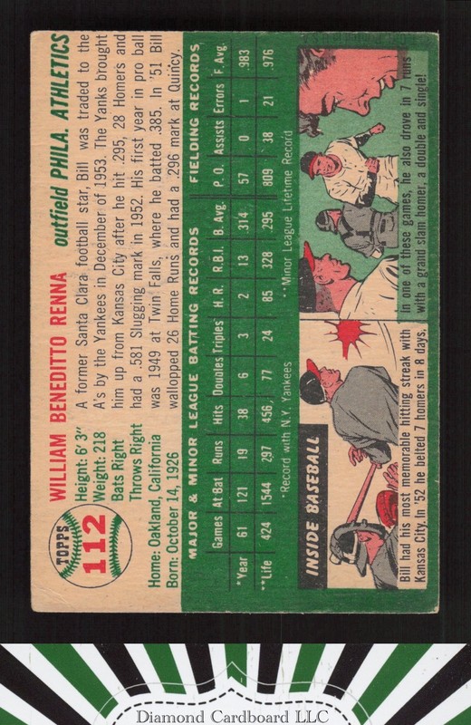 1954 Topps #112 Bill Renna VG [NICELY CENTERED] m, back