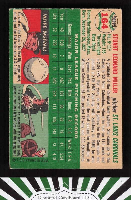 1954 Topps #164 Stu Miller VGEX j, back
