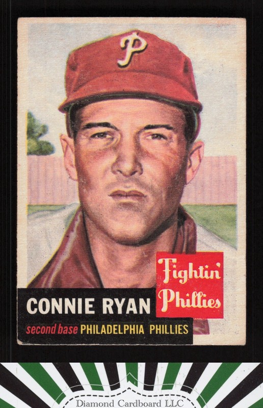 1953 Topps #102 Connie Ryan : Bio uses white text VG+ c, front