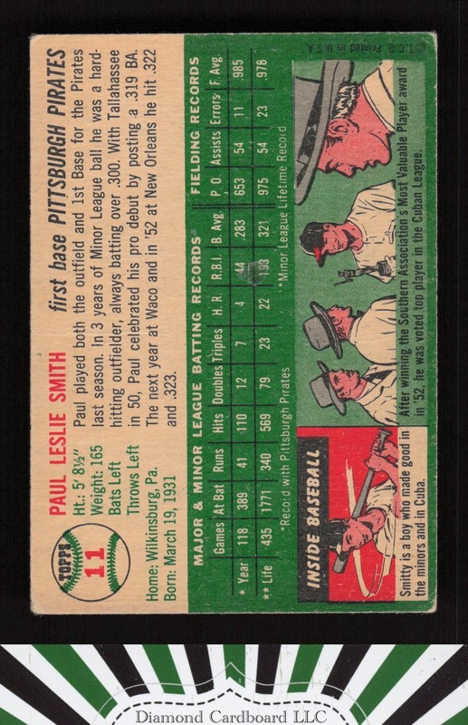 1954 Topps #11 Paul Smith VG+ j, back