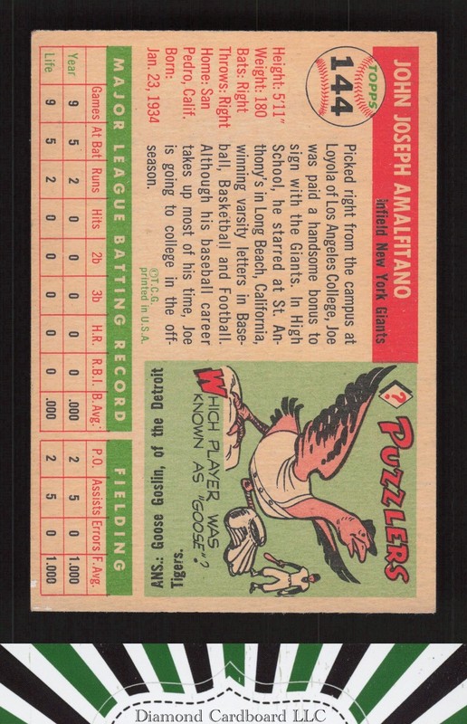 1955 Topps #144 Joe Amalfitano VGEX e, back