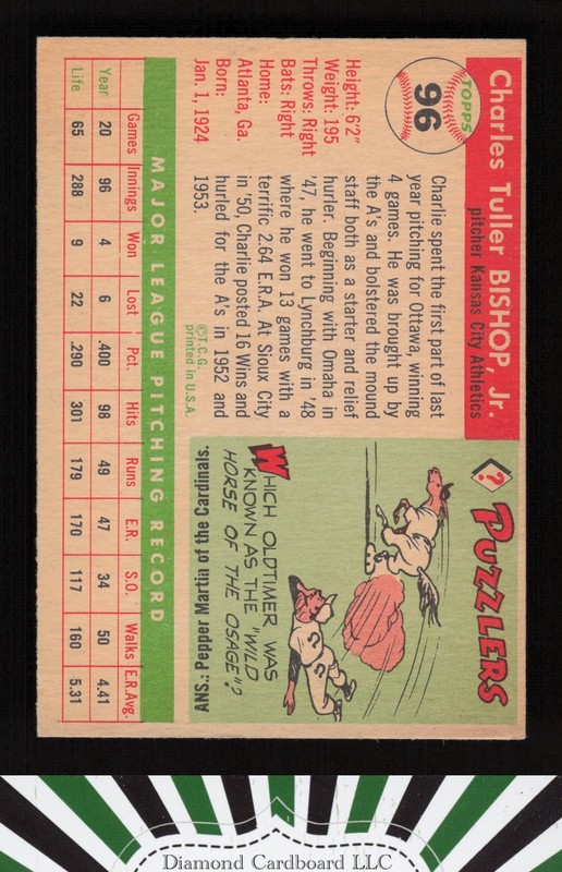 1955 Topps #96 Charlie Bishop VGEX j, back