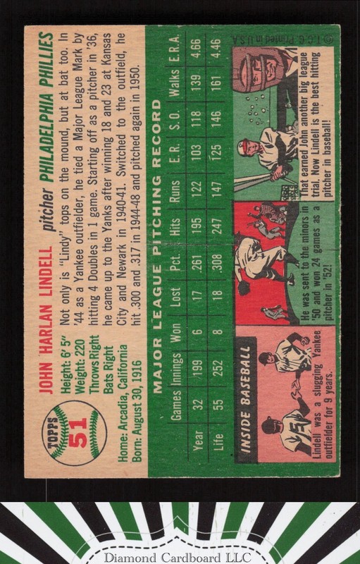 1954 Topps #51 Johnny Lindell EX o, back