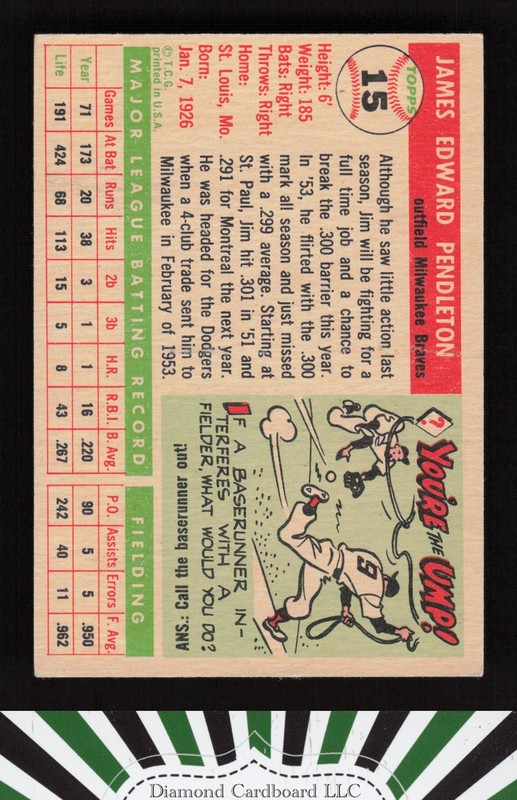 1955 Topps #15 Jim Pendleton VGEX d, back