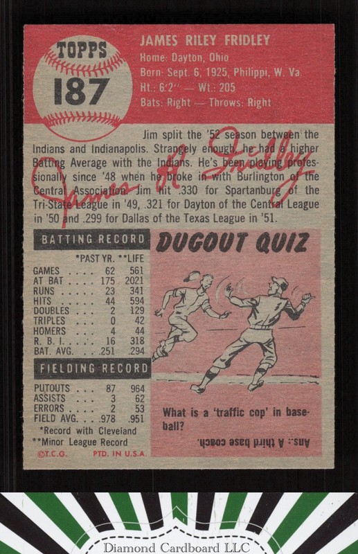 1953 Topps #187 Jim Fridley EXMT f, back