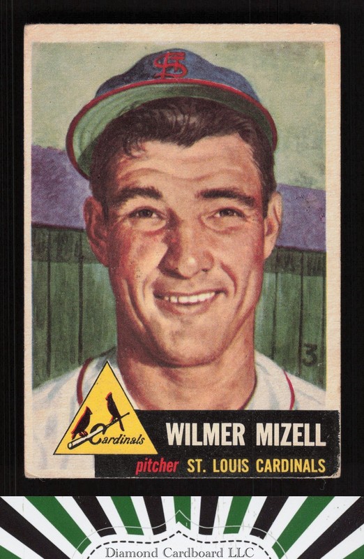 1953 Topps #128 Wilmer Mizell : Bio uses white text VG c, front