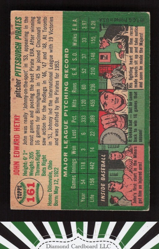 1954 Topps #161 John Hetki VG [CENTERED] k, back