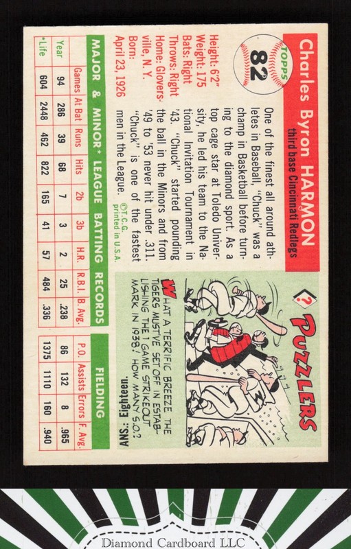 1955 Topps #82 Chuck Harmon VG+ f, back
