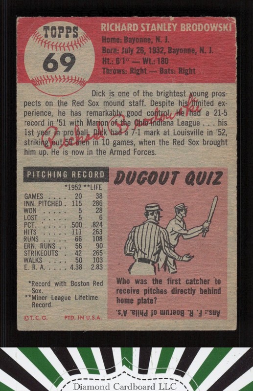 1953 Topps #69 Dick Brodowski GD b, back