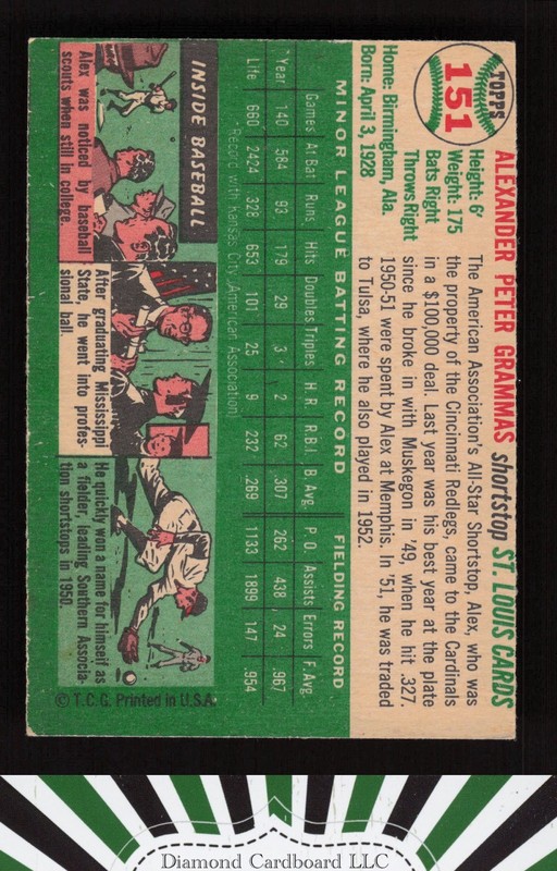 1954 Topps #151 Alex Grammas EX g, back