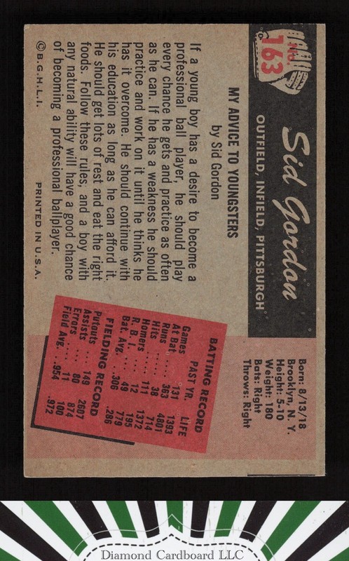 1955 Bowman #163 Sid Gordon EX, back