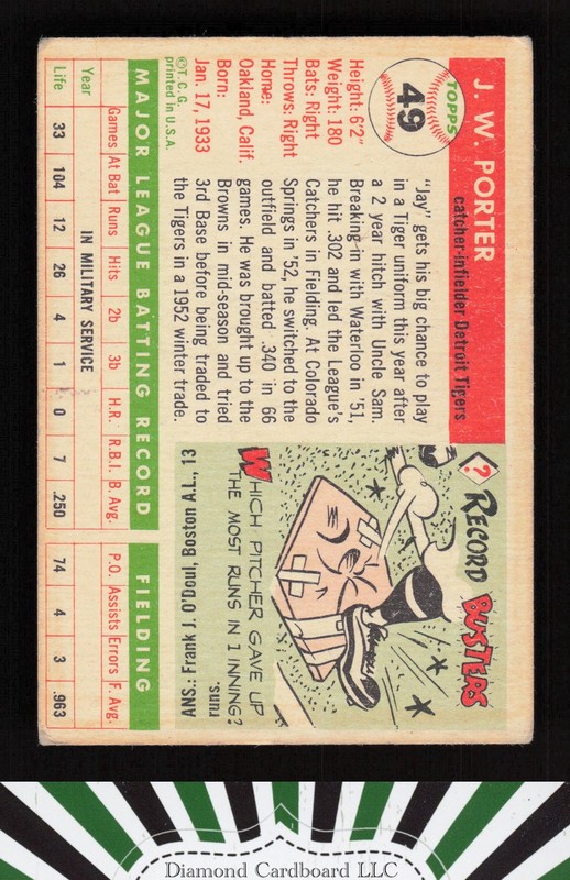 1955 Topps #49 J.W. Porter VG+ j, back