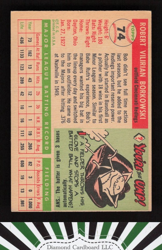 1955 Topps #74 Bob Borkowski VGEX g, back