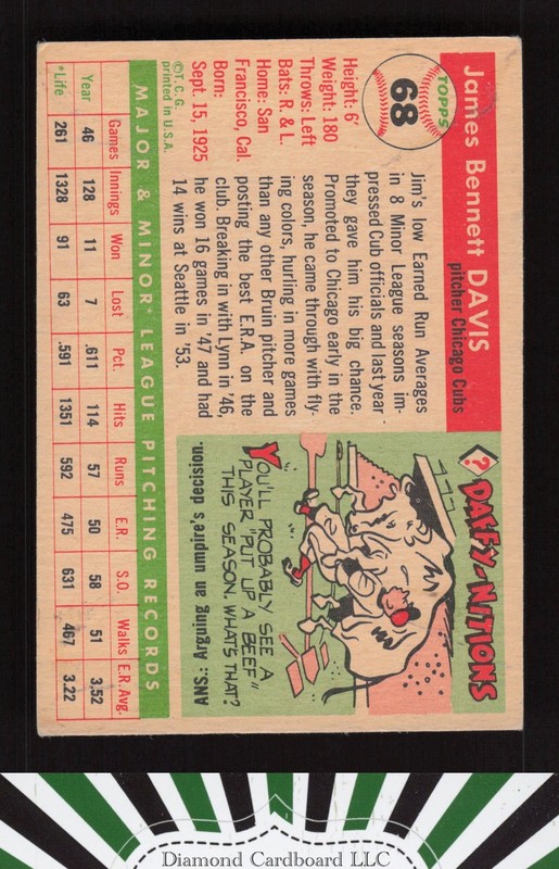 1955 Topps #68 Jim Davis VG+ m, back