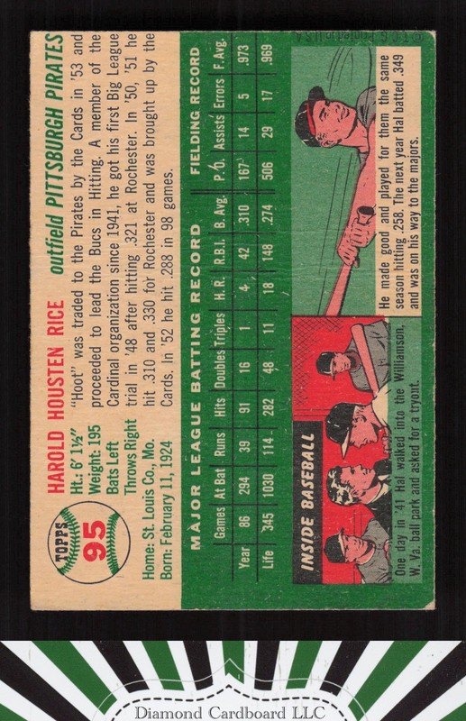 1954 Topps #95 Hal Rice VG+ j, back