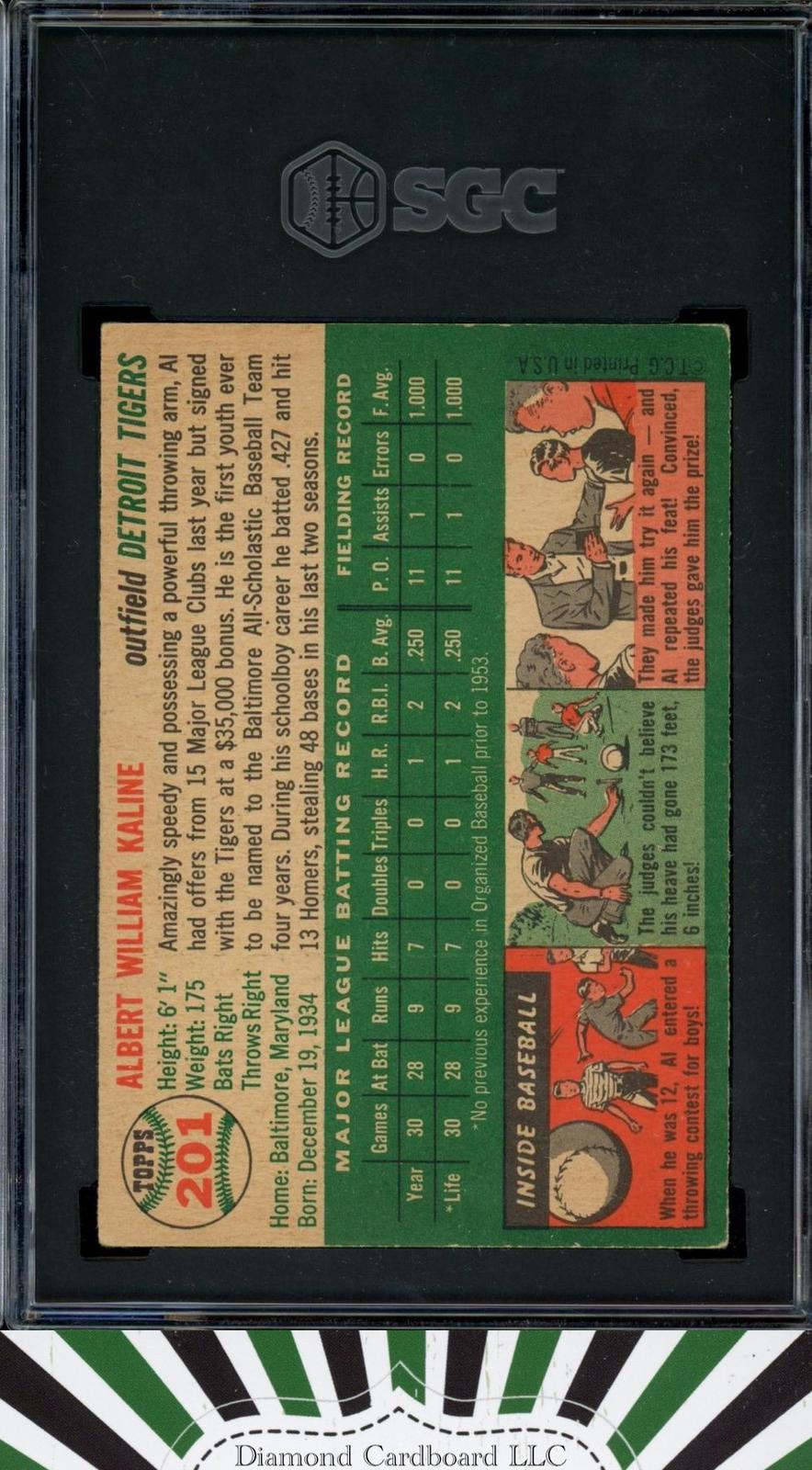1954 Topps #201 Al Kaline SGC 4 RC MBA GOLD [CENTERED], back