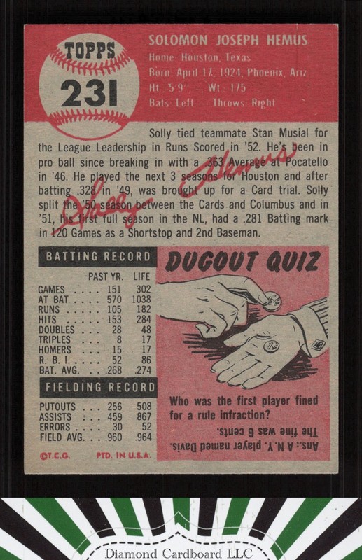 1953 Topps #231 Solly Hemus EX+ h, back