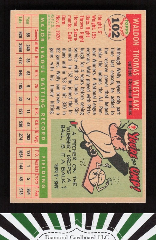 1955 Topps #102 Wally Westlake GD f, back