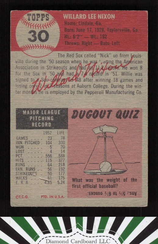 1953 Topps #30 Willard Nixon GD+ b, back