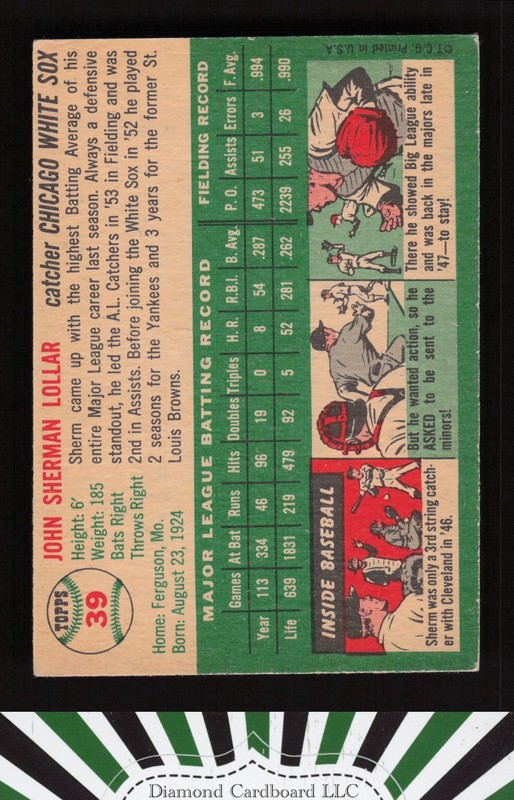 1954 Topps #39 Sherm Lollar VGEX g, back