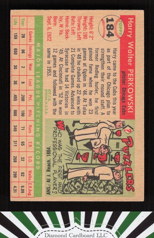 1955 Topps #184 Harry Perkowski VGEX (MC) k, back
