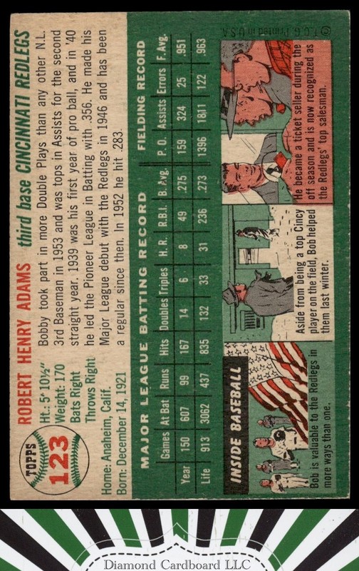 1954 Topps #123 Bobby Adams EX o, back