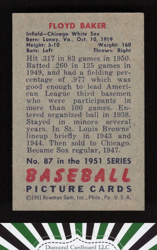 1951 Bowman #87 Floyd Baker VG+ [STUNNING], back