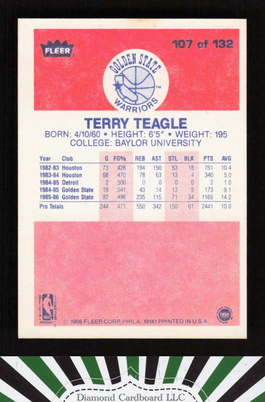 1986-87 Fleer #107 Terry Teagle NM, back