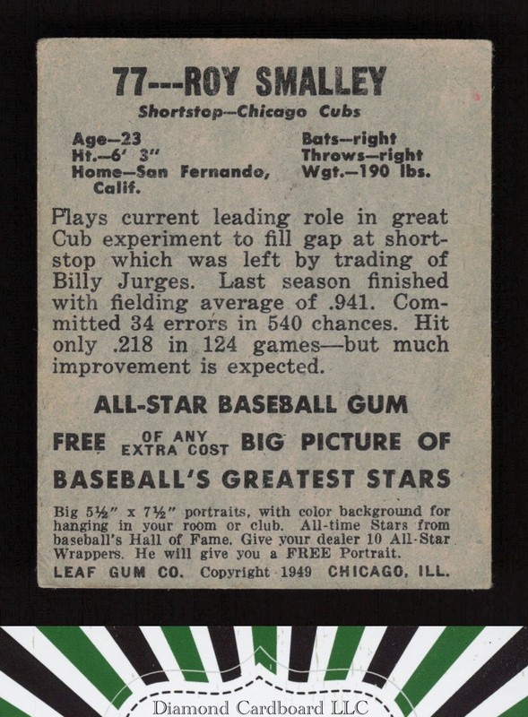 1948-49 Leaf #77 Roy Smalley VGEX a, back